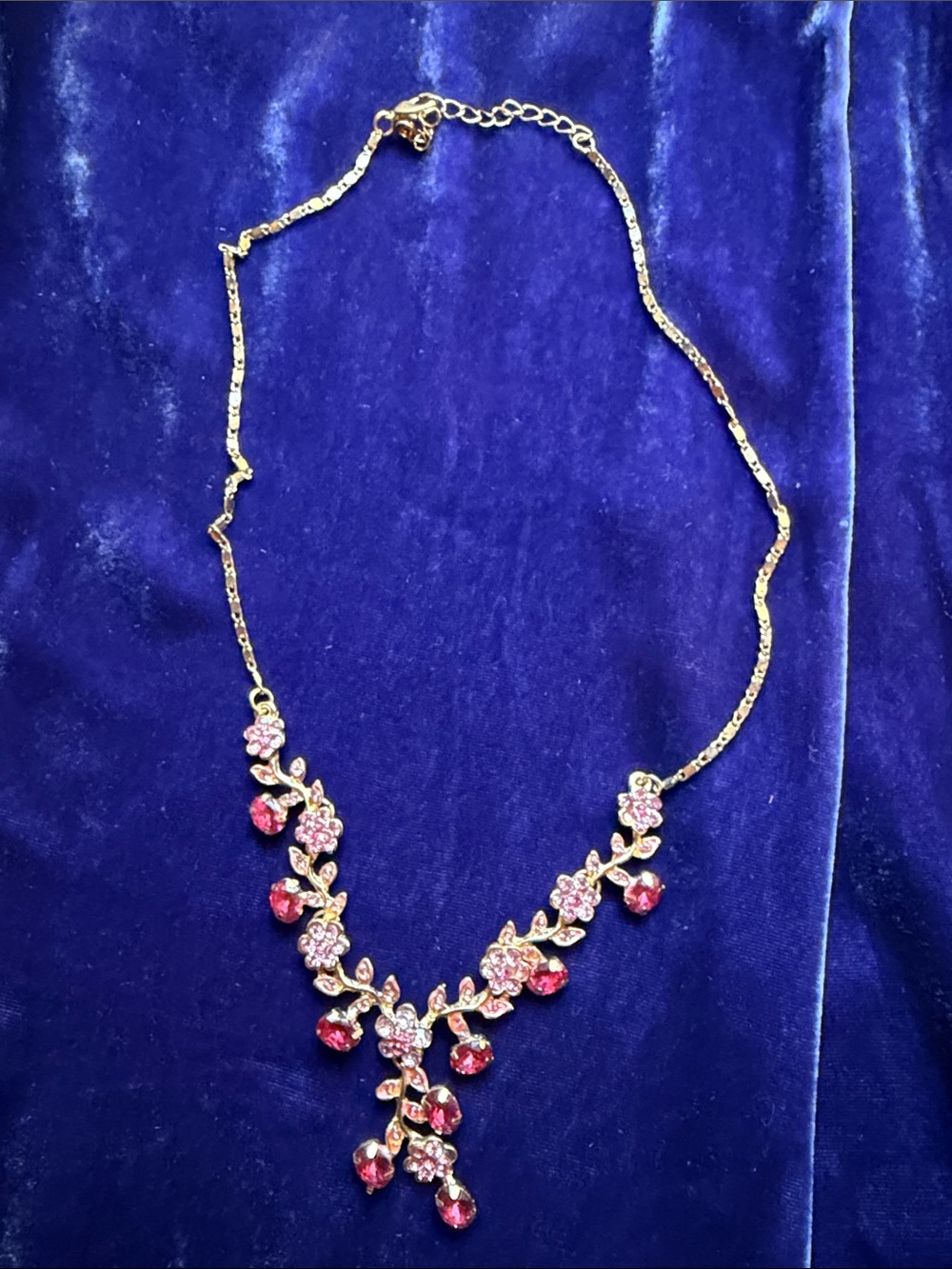 Gold-Tone Pink Crystal Floral Vine Necklace
